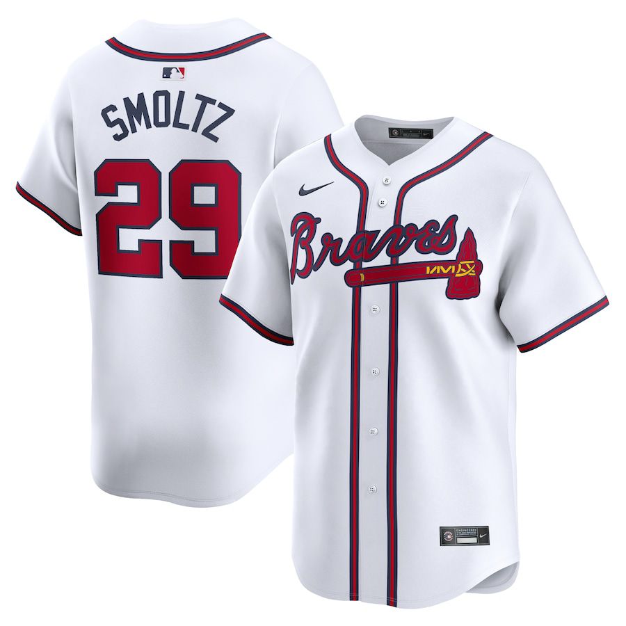 Men Atlanta Braves 29 John Smoltz Nike White Home Limited Player MLB Jersey